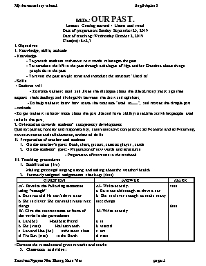 Giáo án Tiếng Anh Lớp 8 - Unit 4 - Năm học 2019-2020 - Trường THCS Mỹ Tho